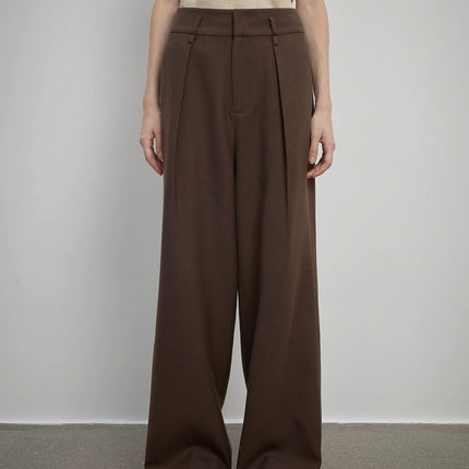 Women's white straight casual wide waist drape floor-length wide leg