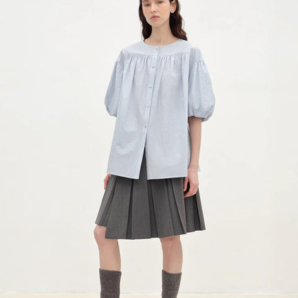 "Romantic Line Drawing" Pure Cotton Slightly Wrinkled Puff Sleeve