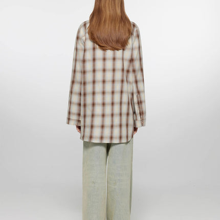 "Tea Grid" high-quality high-count cotton loose retro plaid shirt