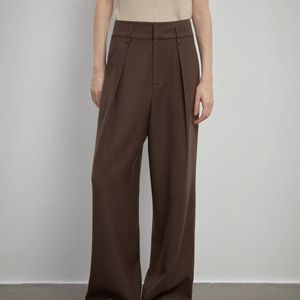Women's white straight casual wide waist drape floor-length wide leg