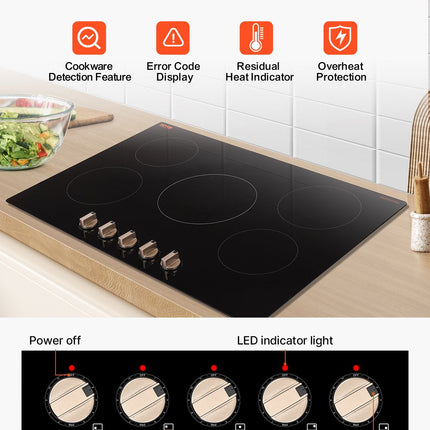 9200W 5 Burner Induction Cooktop Electric Countertop Burner Knob