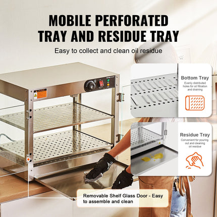 2-Tier Commercial Food Warmer Display Countertop Pizza Cabinet With