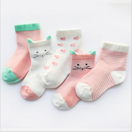 Children's Socks Pack of 5 Colors Breathable Summer Cotton Socks for