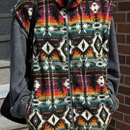 Geometric Fleece Vest Coat