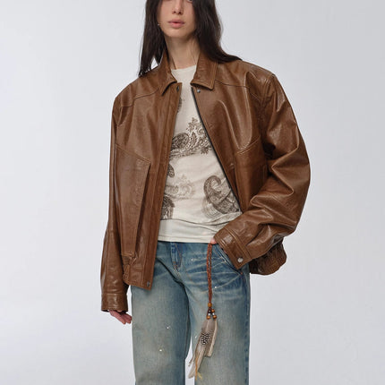 Fireladyfur Women's Retro Work Jacket in Waxed Leather "Fashionable