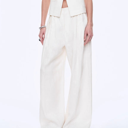 Fireladyfur Women's Linen Suit Set: Draped Vest & High-Waist Straight