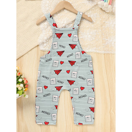 Baby Boy Girl's Casual Heart Pattern Jumpsuit, Paper Airplane Heart