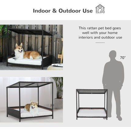 Wicker Dog House Raised Rattan Puppy Bed Cat Shelter for Indoor
