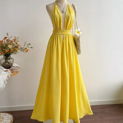 Swiss Dot Halter Neck Dress