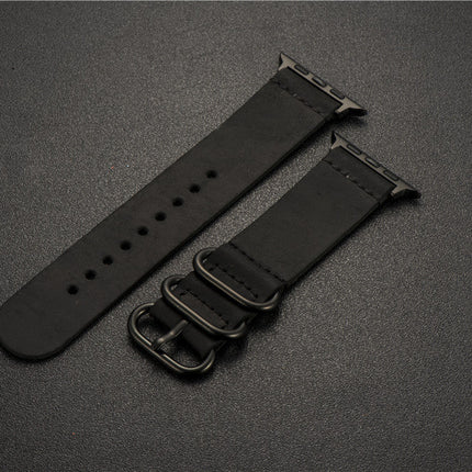 Nubuck Leather Three-Ring Pin Buckle Watch Strap
