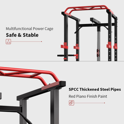 Multi-functional Power Cage Home Adjustable Pullup Squat Rack Capacity