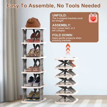 6 Tier Foldable Shoe Rack Vertical Shoe Organizer Narrow Shoe Rack For
