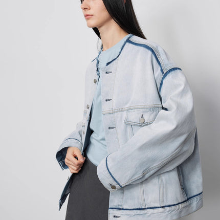 "Starry Sky Market" luxury brand classic washed cotton collarless raw