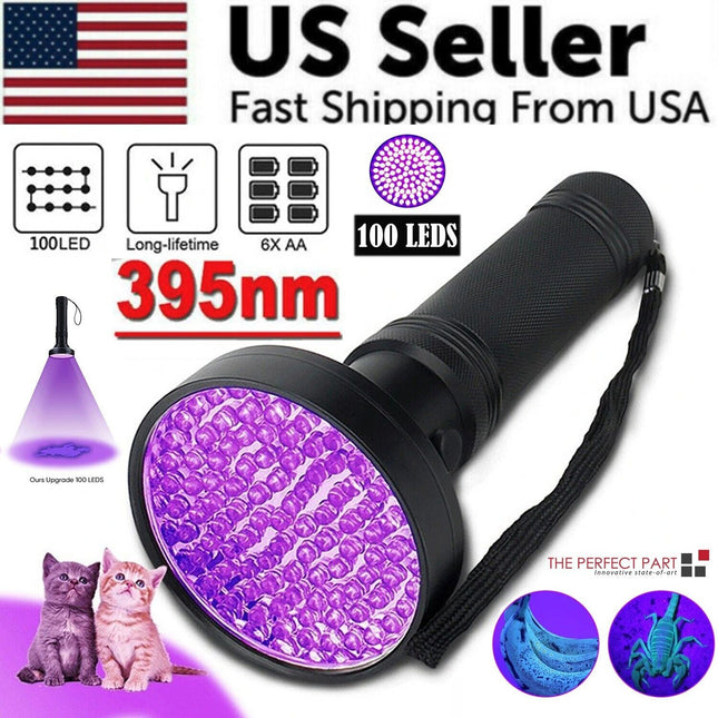 UV Ultraviolet Light 100 LED Flashlight BlackLight 395nM Inspection
