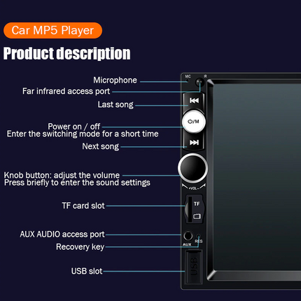 7" Double 2 DIN Car MP5 Player Bluetooth Touch Screen Stereo Radio