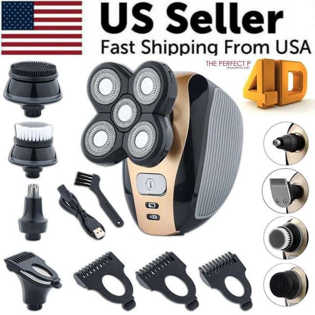 5-in-1 Rotary Electric Shaver 4D Rechargeable Bald Head Hair Beard