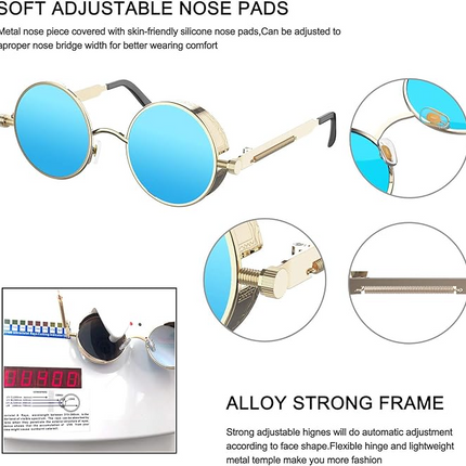 Retro Round Polarized Sunglasses Men Women Vintage Gothic Steampunk