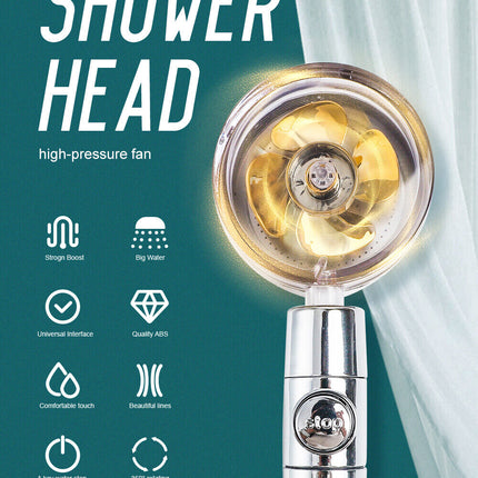 High Pressure Shower Head Adjustable 360° Rotation Turbine Water