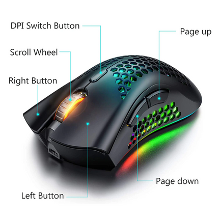 Wireless Mouse Gaming Rechargeable Optical Mouse Cordless 7 Color LED