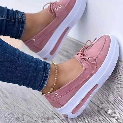 Women Block Shoes Slip On Closed Toe Platform Flat Wedge Casual Lace
