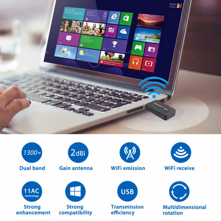 1300Mbps USB3.0 Wireless WiFi Adapter Dongle Dual Band 5G/2.4G Desktop