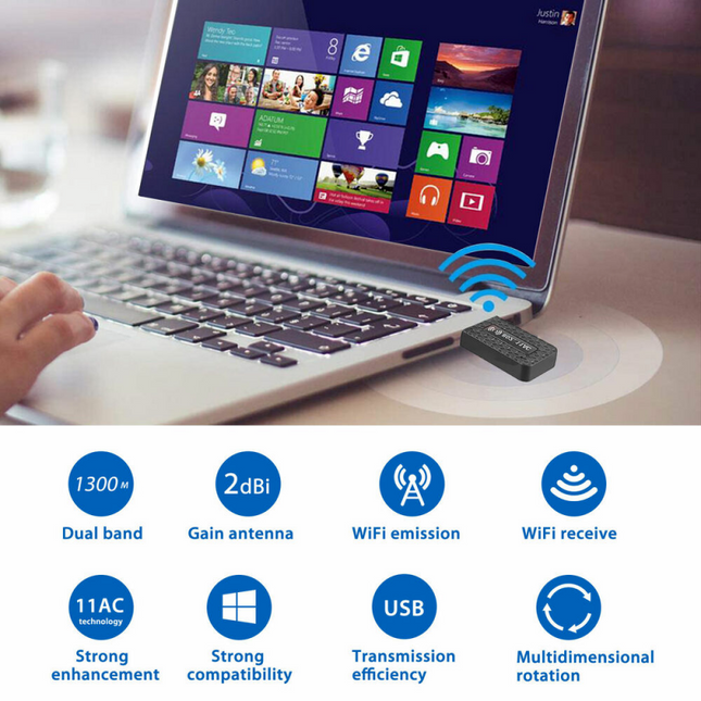 1300Mbps USB3.0 Wireless WiFi Adapter Dongle Dual Band 5G/2.4G Desktop