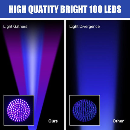 UV Ultraviolet Light 100 LED Flashlight BlackLight 395nM Inspection