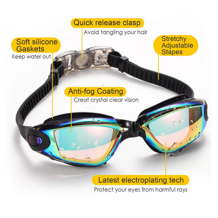 Clear Comfortable Swimming Goggles UV- Anti-Fog Swim Glasses Mirror