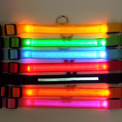 LED Adjustable Dog Collar Blinking Flashing Light Up Glow Pets Safety