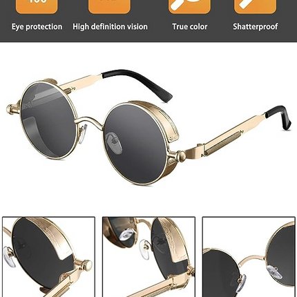 Retro Round Polarized Sunglasses Men Women Vintage Gothic Steampunk