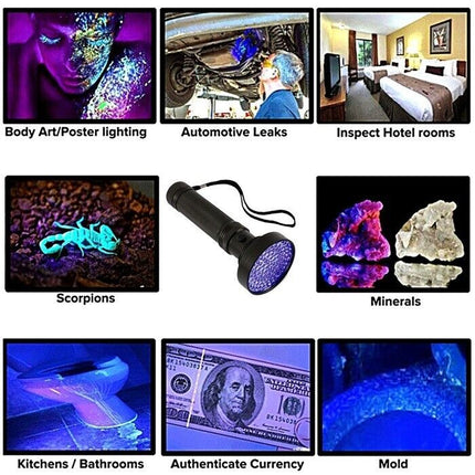 UV Ultraviolet Light 100 LED Flashlight BlackLight 395nM Inspection