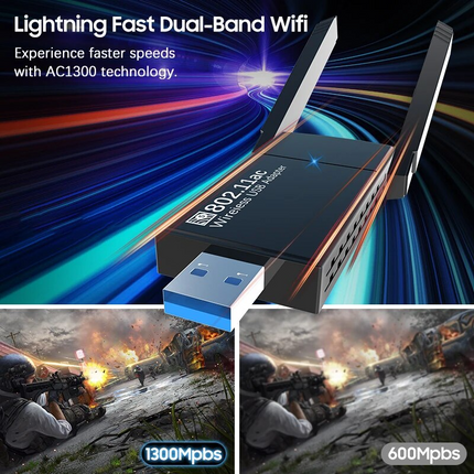USB 3.0 Wireless WIFI Adapter 1300Mbps Long Range Dongle Dual Band