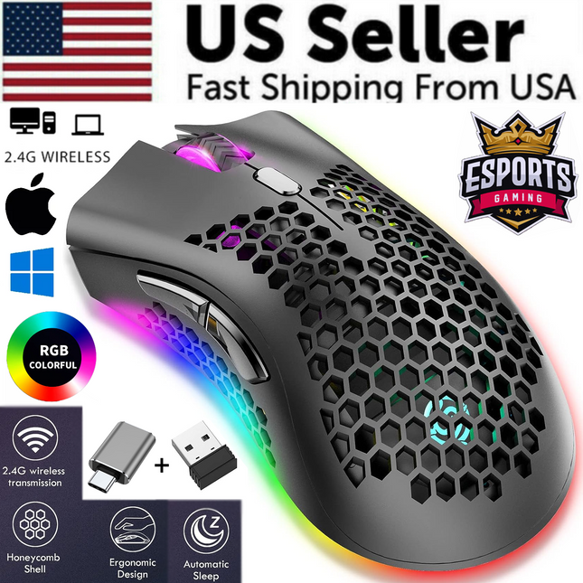 Wireless Mouse Gaming Rechargeable Optical Mouse Cordless 7 Color LED