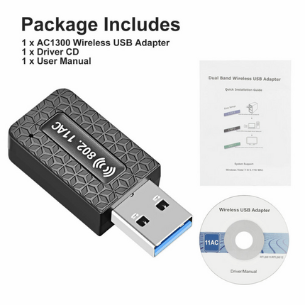 1300Mbps USB3.0 Wireless WiFi Adapter Dongle Dual Band 5G/2.4G Desktop