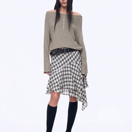 "Fashion Law" Casual One-shoulder Raglan Sleeve T-shirt Top