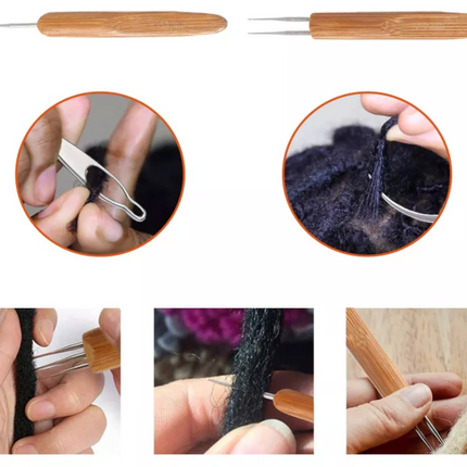 5Pcs DIY Crochet Needle Hook Bamboo Handle Dread Knit Hair Making