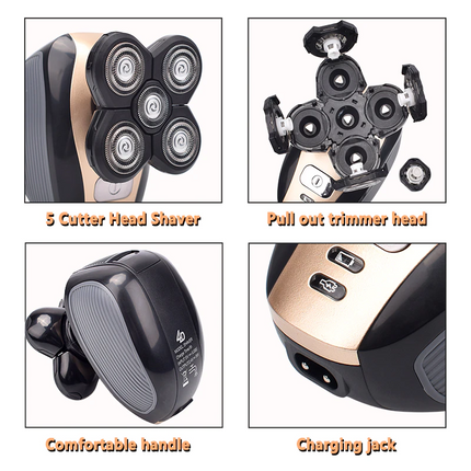 5-in-1 Rotary Electric Shaver 4D Rechargeable Bald Head Hair Beard