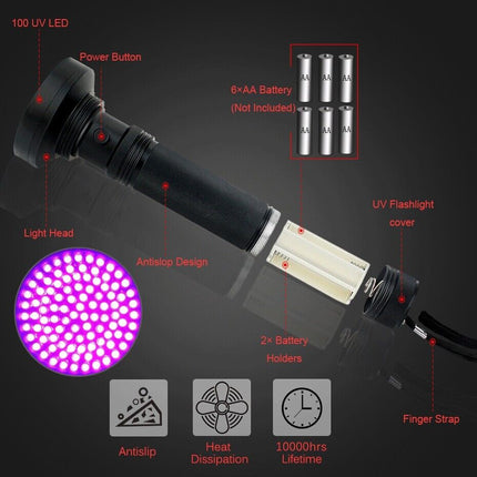 UV Ultraviolet Light 100 LED Flashlight BlackLight 395nM Inspection