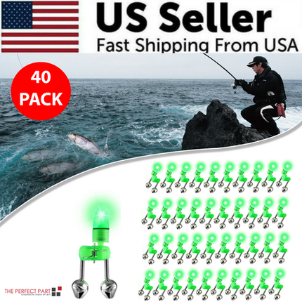 10/40 PC LED Night Fishing Bite Bait Alarm 2 Bells Light Rod Tip Clip