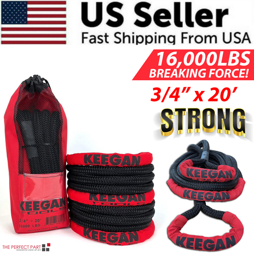 KEEGAN TOOLS 1.25"x30' Kinetic Energy Recovery Rope 46000 lbs Tow Rope