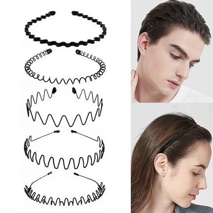 6Pcs Metal Hair Headband Wave Style Hoop Band Comb Sports Hairband Men