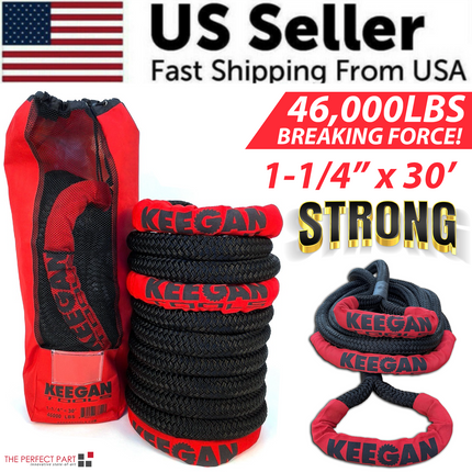 KEEGAN TOOLS 1.25"x30' Kinetic Energy Recovery Rope 46000 lbs Tow Rope