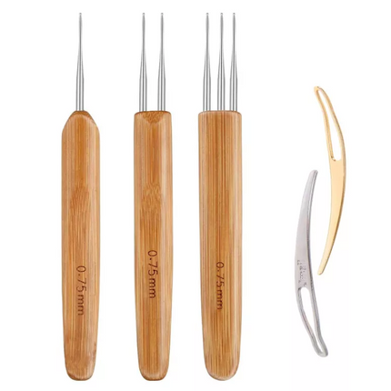 5Pcs DIY Crochet Needle Hook Bamboo Handle Dread Knit Hair Making
