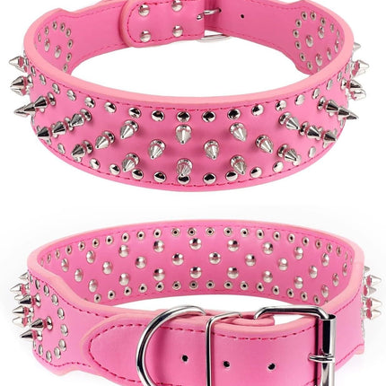 Spiked Studded Leather Dog Collar Rivets Pet Small Large Cat Pit Bull