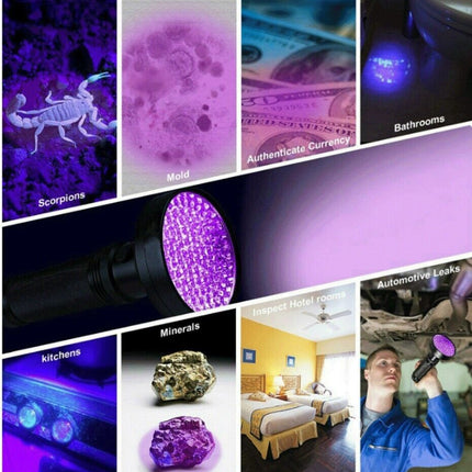 UV Ultraviolet Light 100 LED Flashlight BlackLight 395nM Inspection