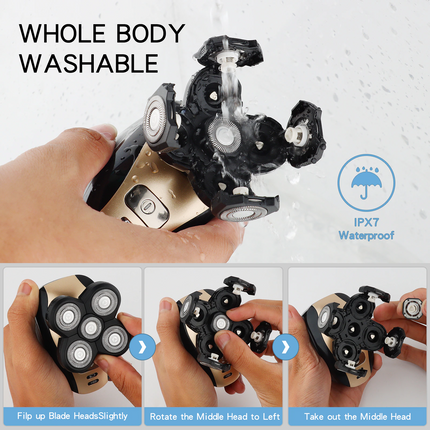 5-in-1 Rotary Electric Shaver 4D Rechargeable Bald Head Hair Beard