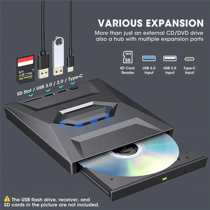 External CD DVD Drive USB 3.0 Writer Burner Player for PC Laptop