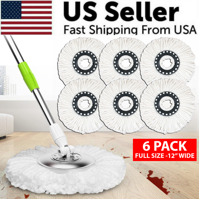 6 Pack Replacement Microfiber Mop Head Refill 360° Spin Easy Cleaning