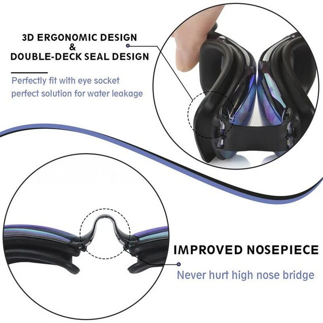 Clear Comfortable Swimming Goggles UV- Anti-Fog Swim Glasses Mirror