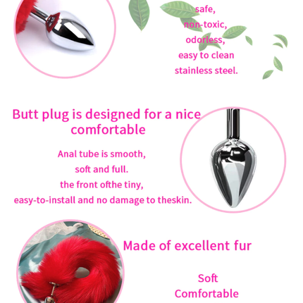 False Fox Tail With Metal Anal-Butt Plug Buttplug Cosplay Game Toy